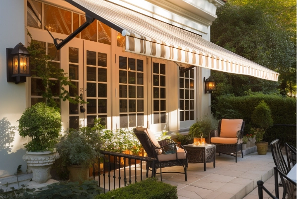 A patio covered by a retractable awning.
