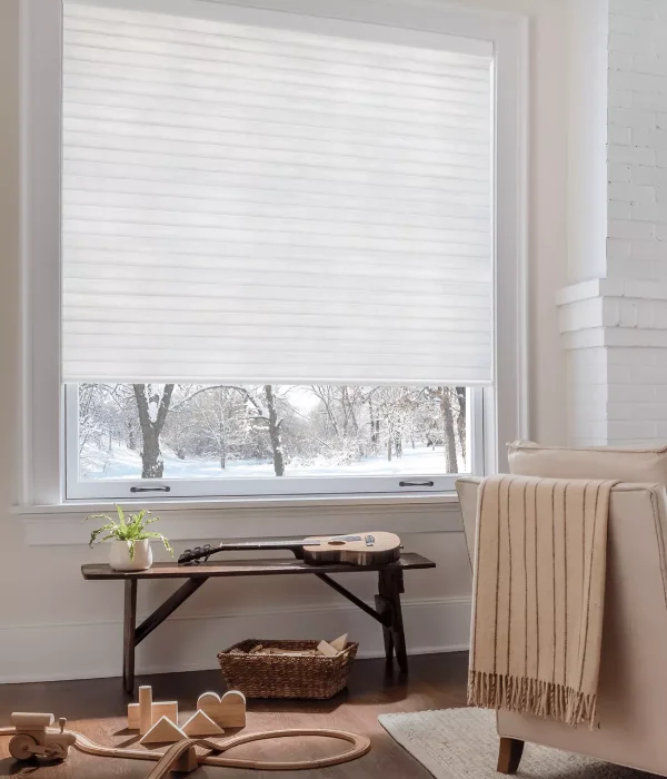 A play area insulated against the cold by cellular shades.