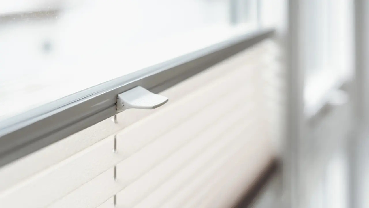 A close up of a window with blinds.