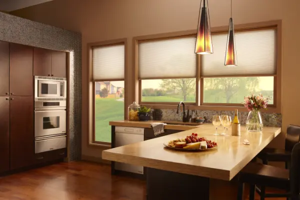 Automatic window shades in a kitchen