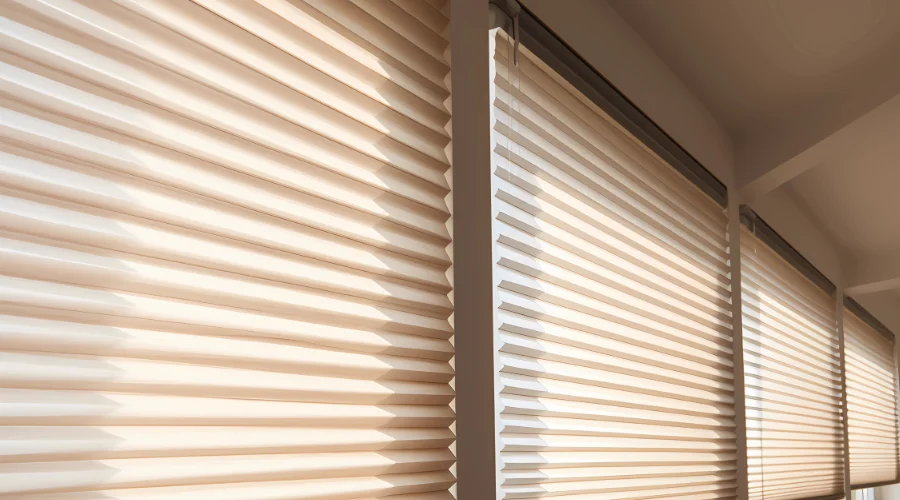 pleated shades blocking sunlight on big windows