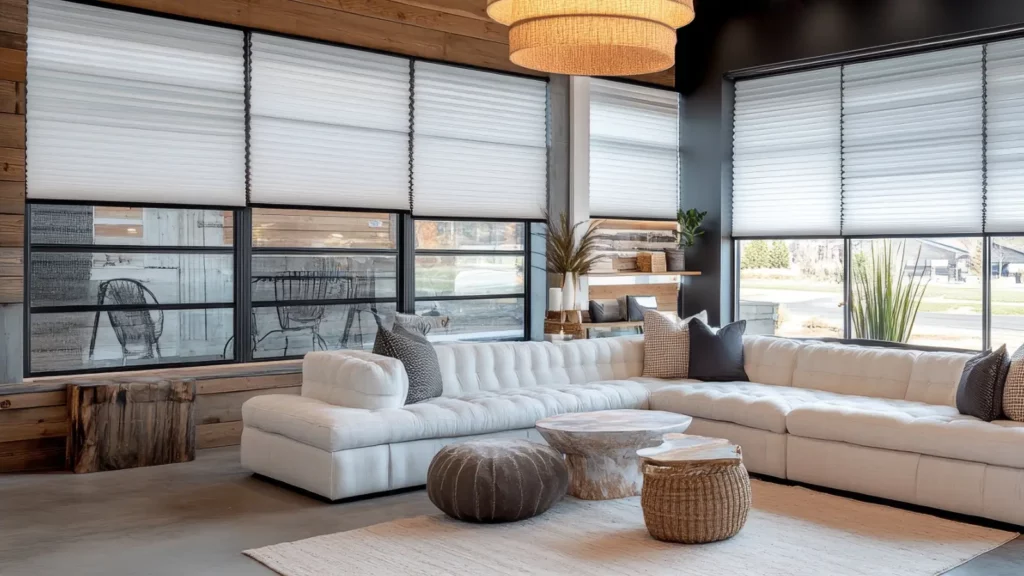 Cellular shades in a modern living room