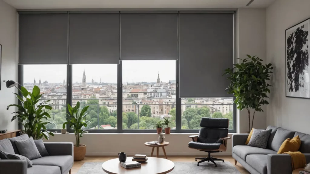 Opaque motorized shades in a modern living room