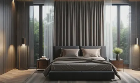 A modern bedroom with blackout curtains