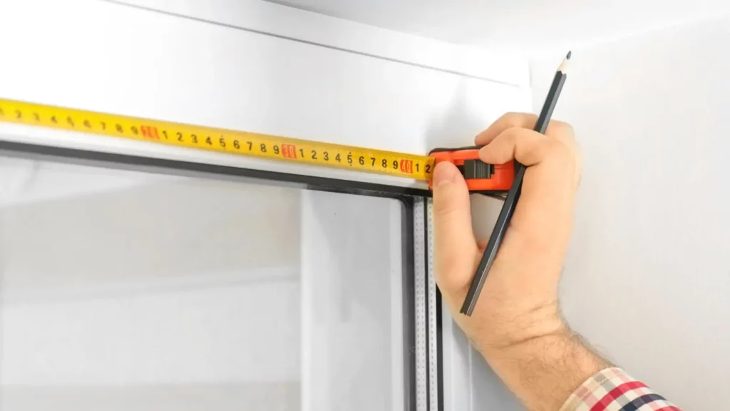 A man measures the width of a window frame