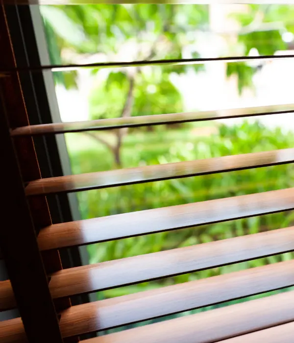 Closeup of wood mini blinds