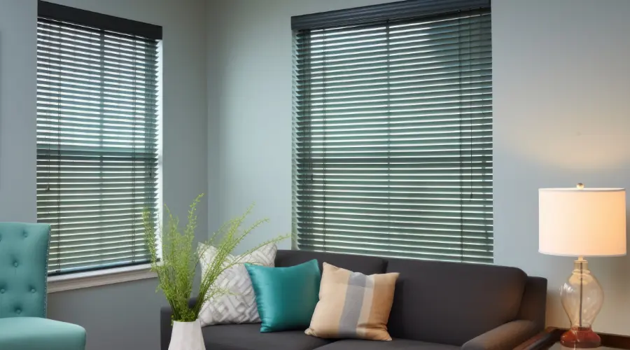 Mini blinds in a modern living room