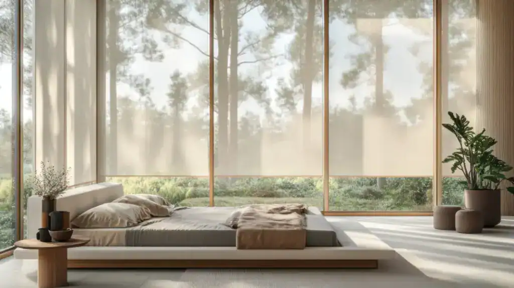 Room with light-filtering shades