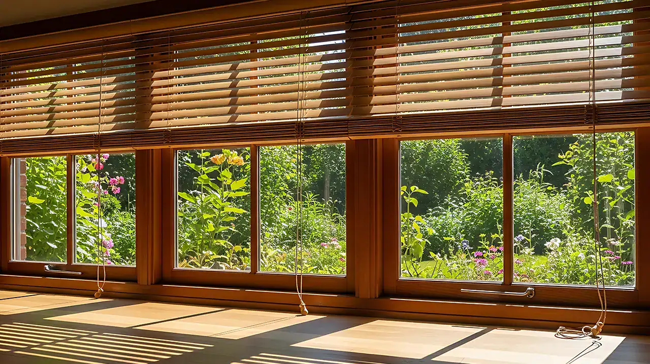 Rustic wooden window blinds