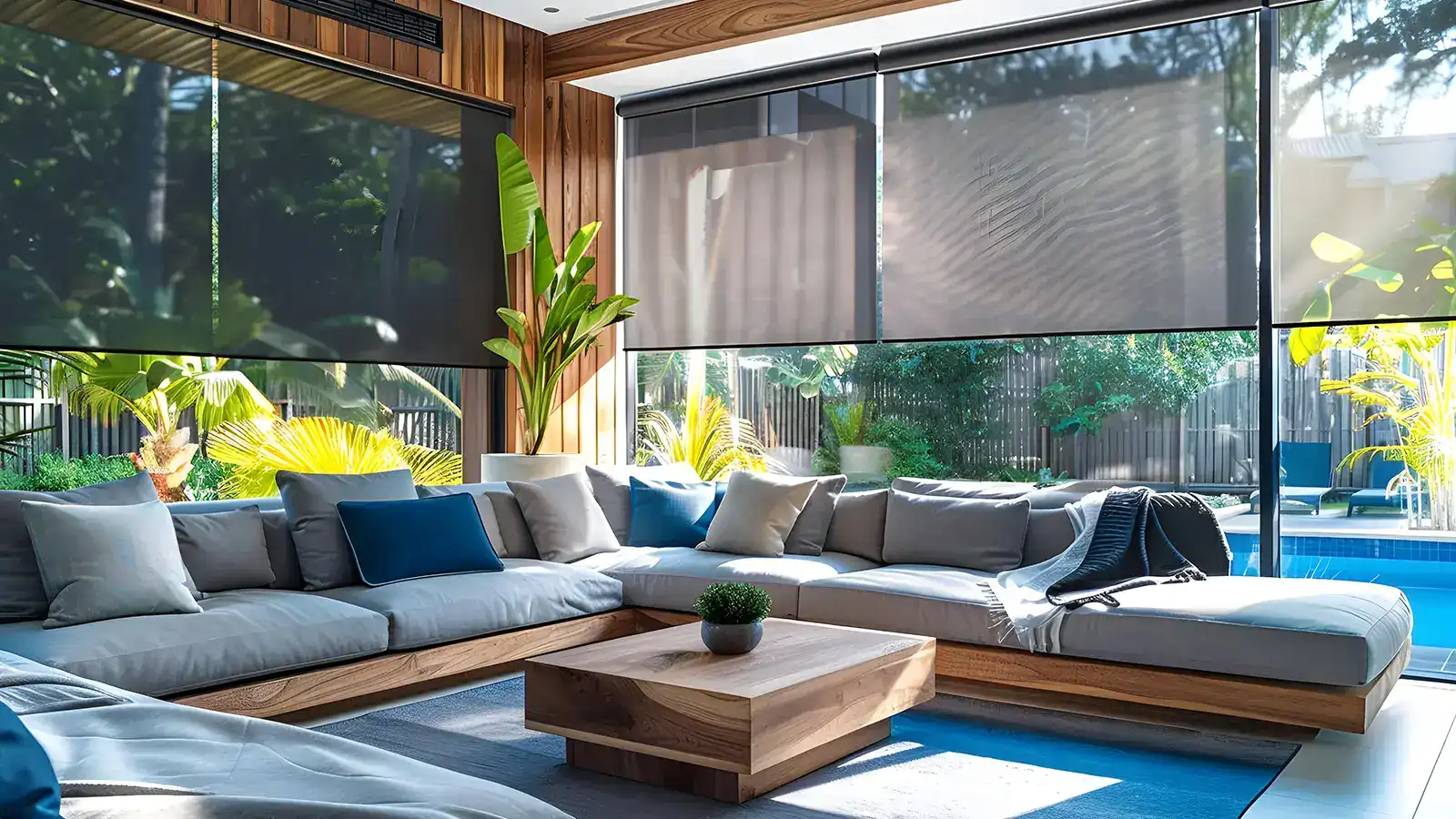 Motorized shades in a modern home
